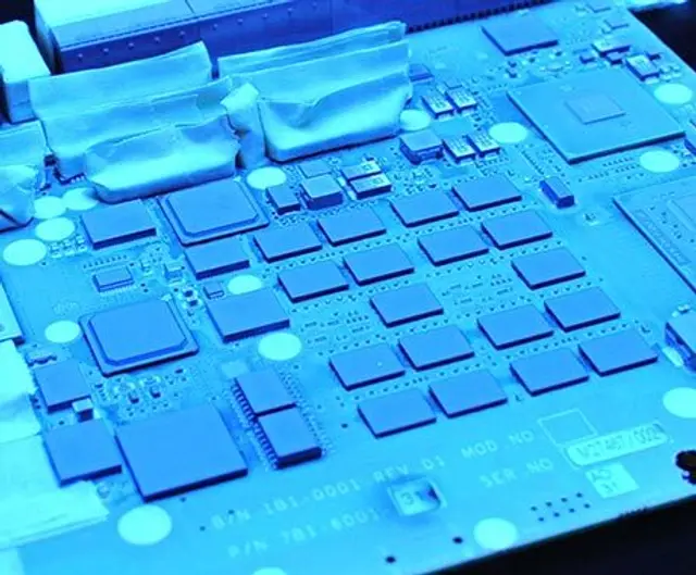 ELPEGUARD conformal coating applied to an assembled printed circuit board, EMS Technologies