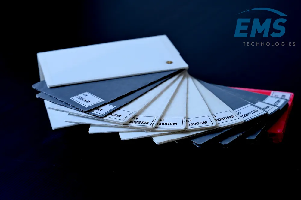 ESD packaging material and colour swatch samples, EMS Technologies