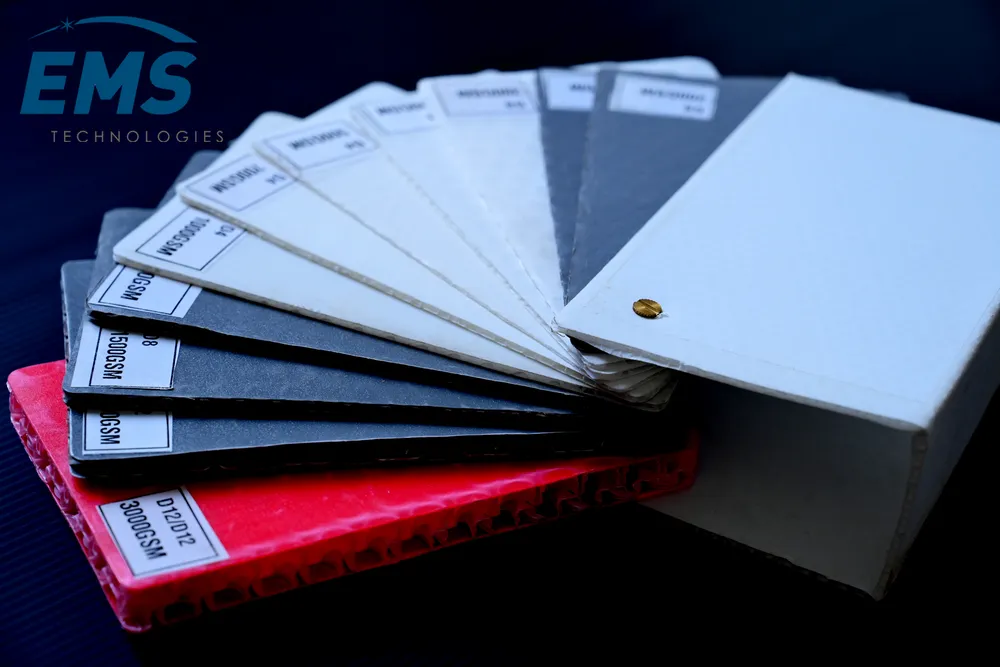ESD packaging material and colour swatch samples, EMS Technologies