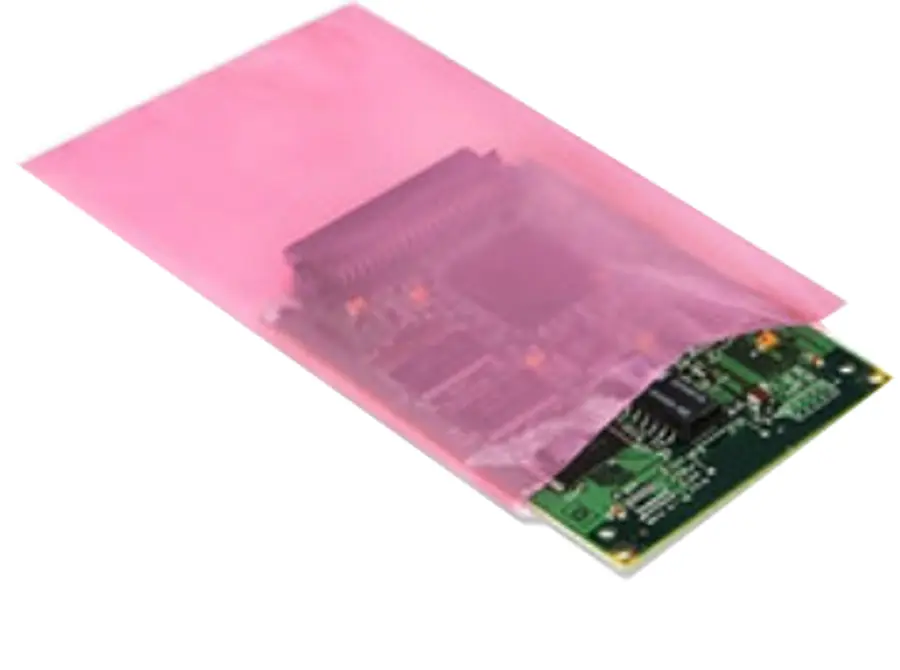 Pink LDPE anti-static bag used for everyday electronics component packing, EMS Technologies
