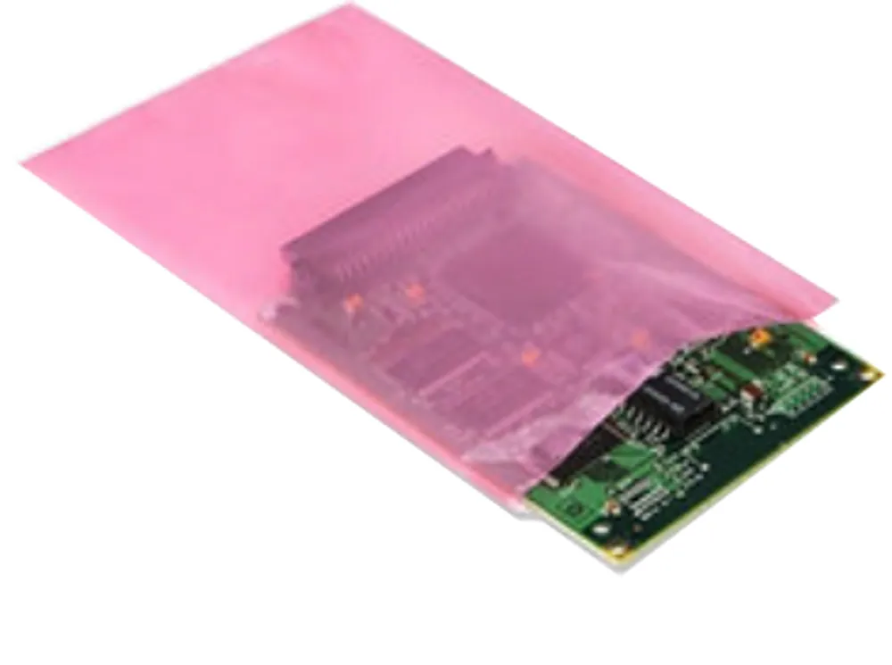 Pink LDPE anti-static bag for electronics packing, EMS Technologies